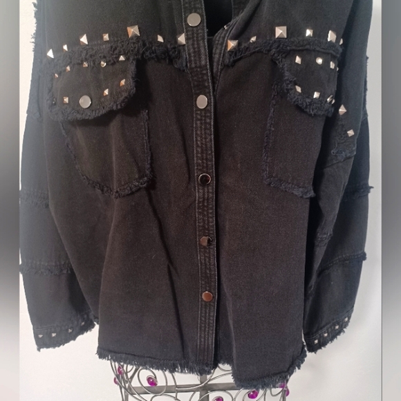 Zara Black Jean Jacket with Studded Details - Picture 4 of 12